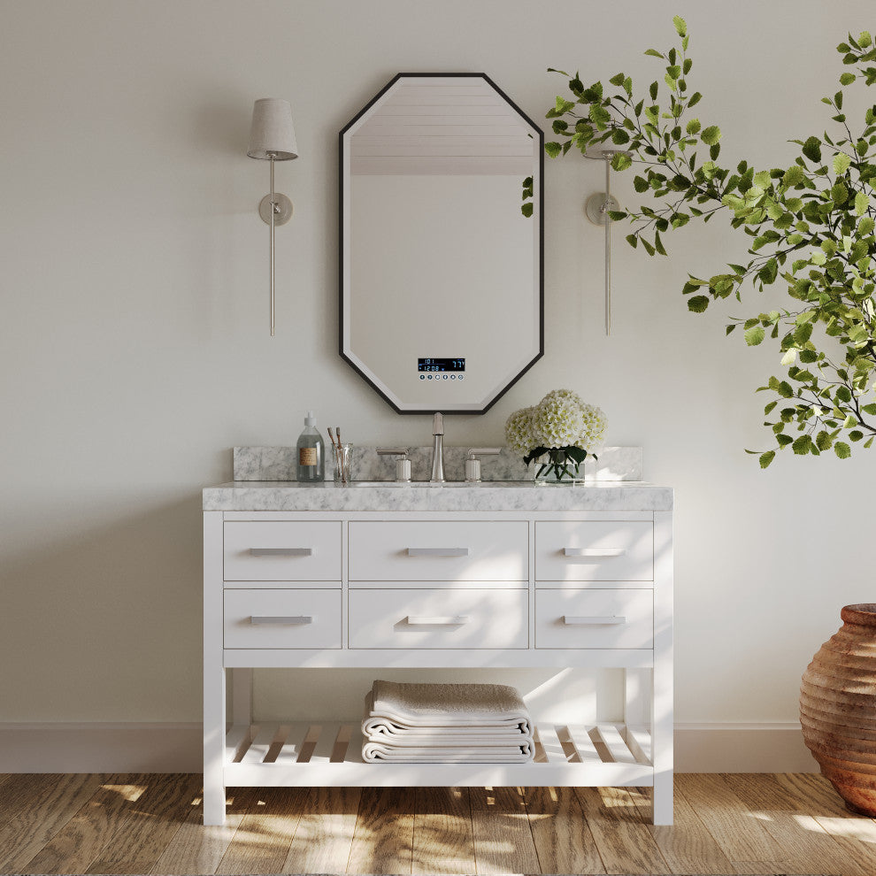 Arcadia Bath Vanity, White, 48", Brushed Nickel Hardware, Single, Freestanding