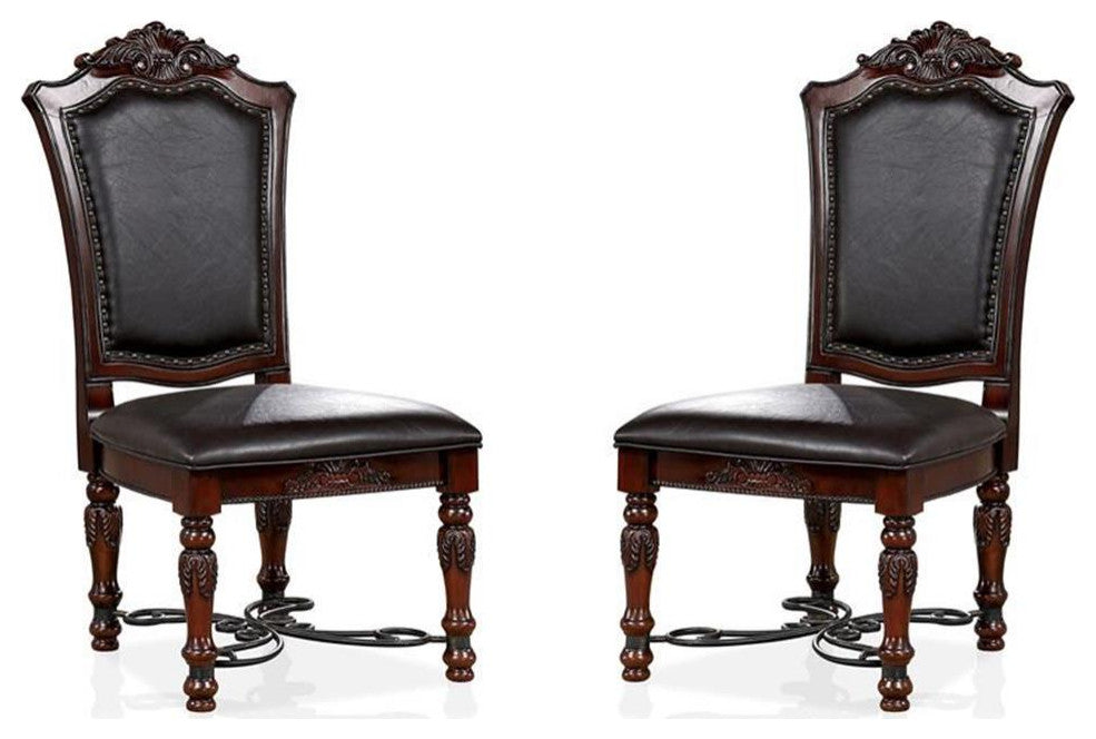 Furniture of America Exa Wood Padded Side Chair in Brown Cherry (Set of 2)