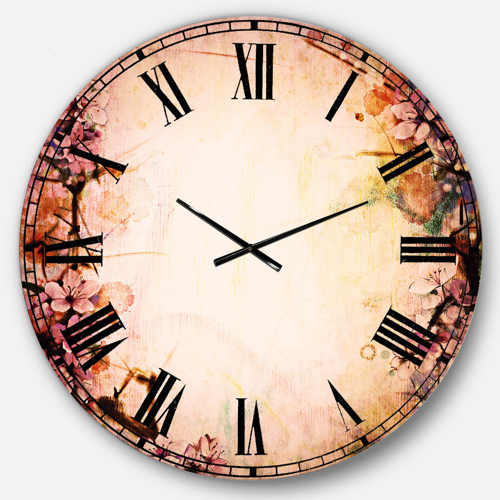 Pink Sakura On Blurred Background Floral Round Wall Clock, 36x36