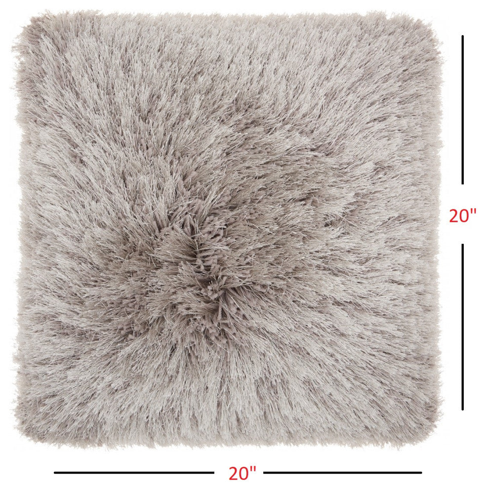 Plush Gray Shag Accent Throw Pillow