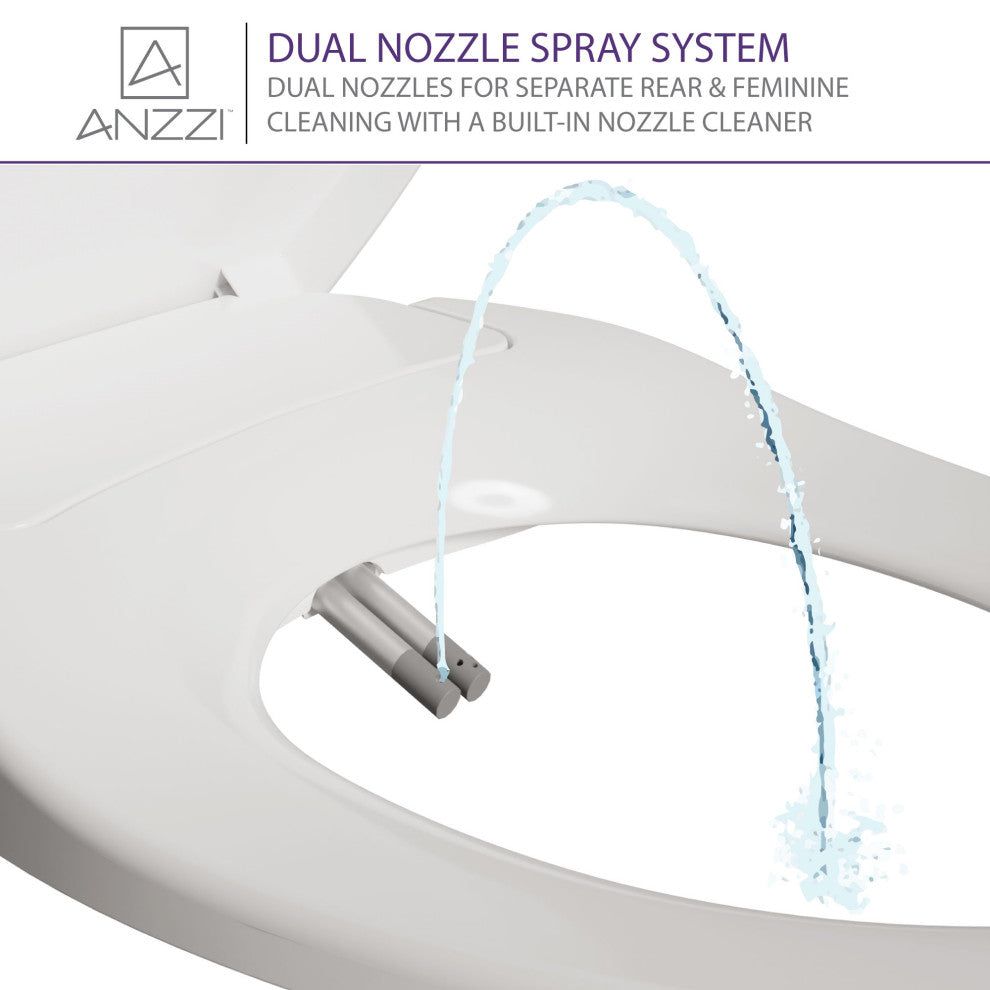 ANZZI White Manual Soft Close Bidet Seat With Dual Nozzle, Elongated Toilets