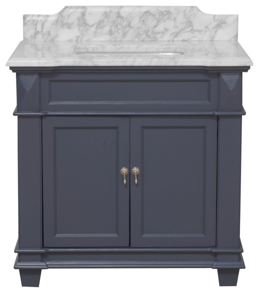 Elizabeth 36" Bathroom Vanity, Marine Gray, Carrara Marble