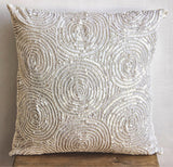 Euro Pillow Ivory Euro Pillow Large Art Silk 24x24 Illusion Sequins,Ivory Swirls