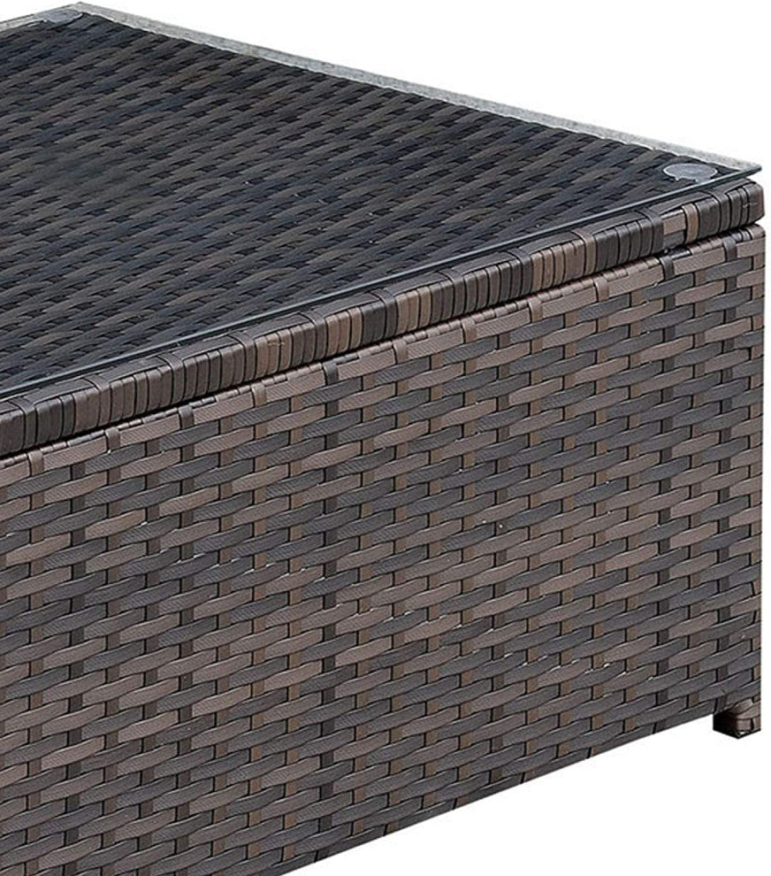 Rectangular Faux Rattan and Aluminum Coffee Table with Glass Top, Brown