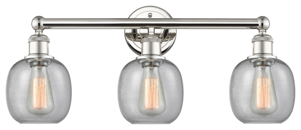 Belfast 3-Light 24" Bath Vanity Light, Polished Nickel, Seedy