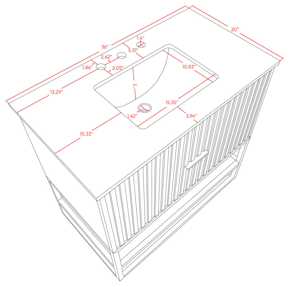 Monad Bathroom Vanity, Walnut, 36" Wide