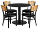 36'' Round Black Dining Laminate Table Set, 4 Wood Slat Back Metal Chairs