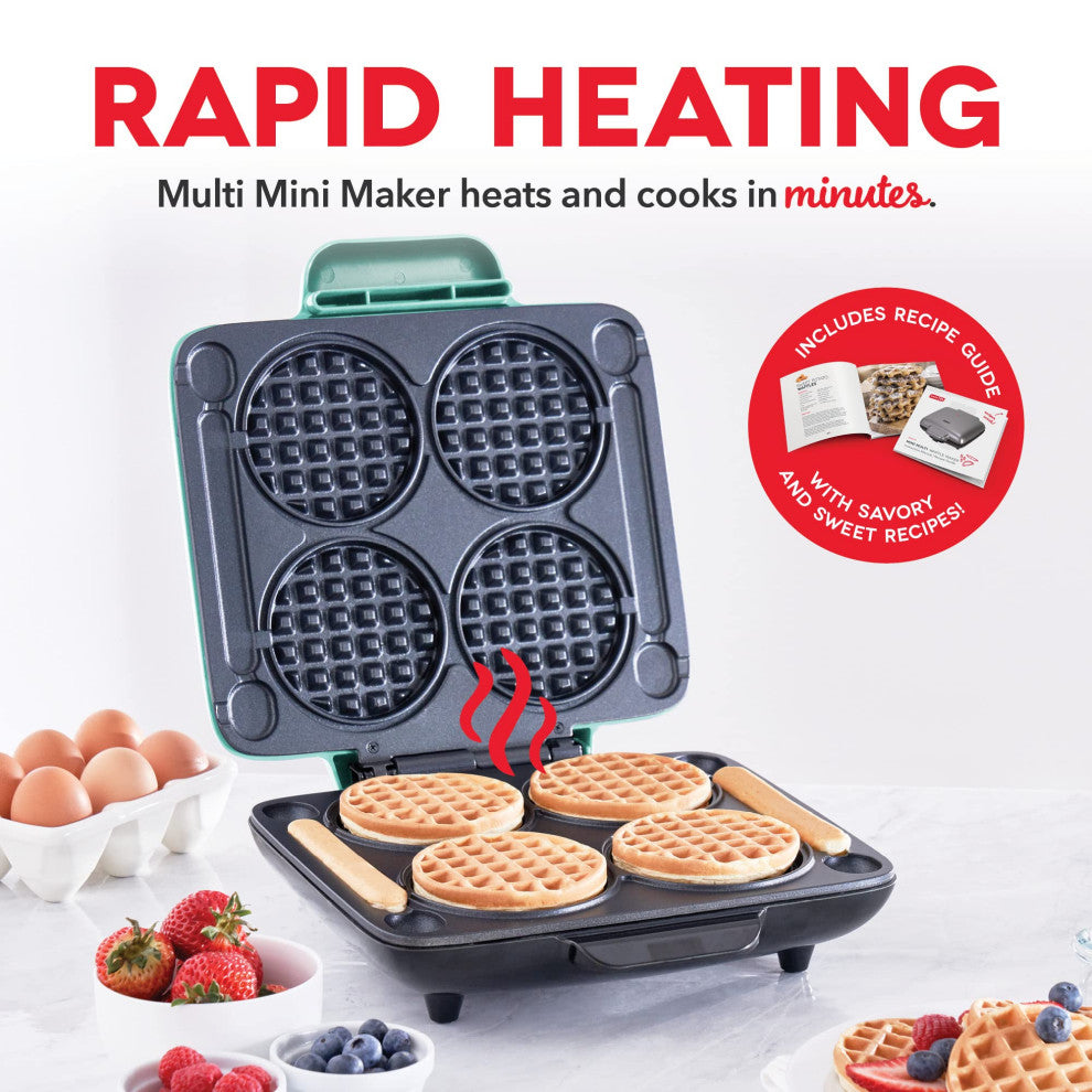 Multi Mini Waffle Maker: Four Mini Waffles, Perfect for Families and Individuals, Aqua