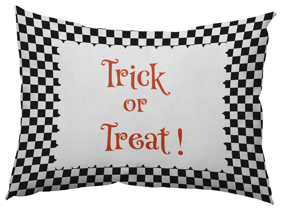 Halloween Trick or Treat Checks Accent Pillow, Black, 14"x20"