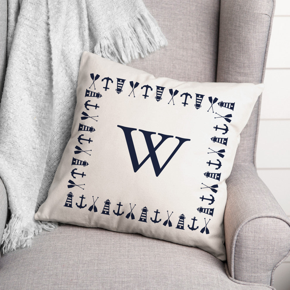 Nautical Monogram - W 18x18 Indoor / Outdoor Pillow