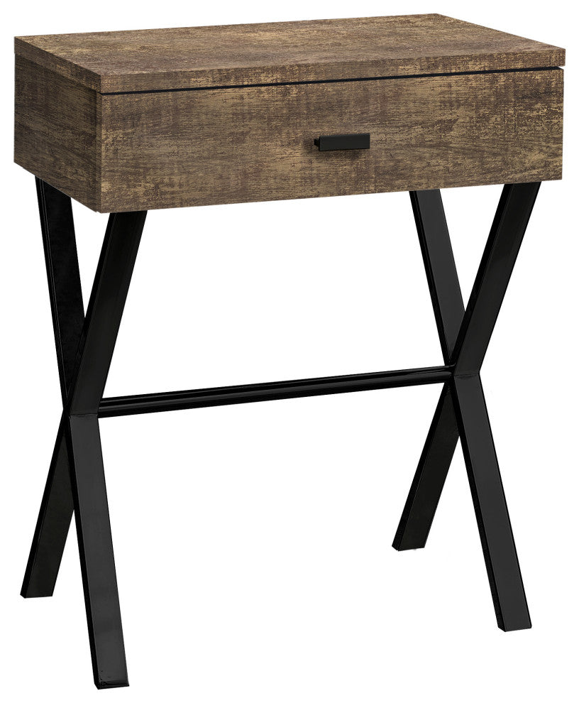 Accent Table, Lamp, Storage Drawer, Metal, Laminate, Brown, Black