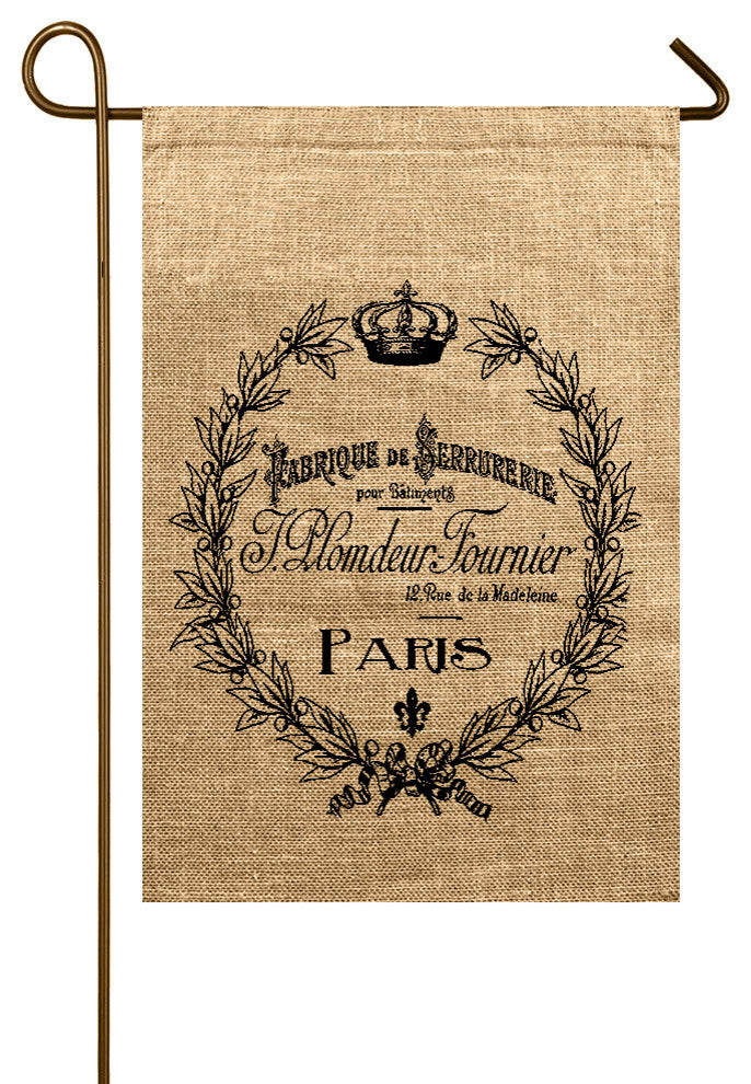 Paris Crest Burlap Garden Flag