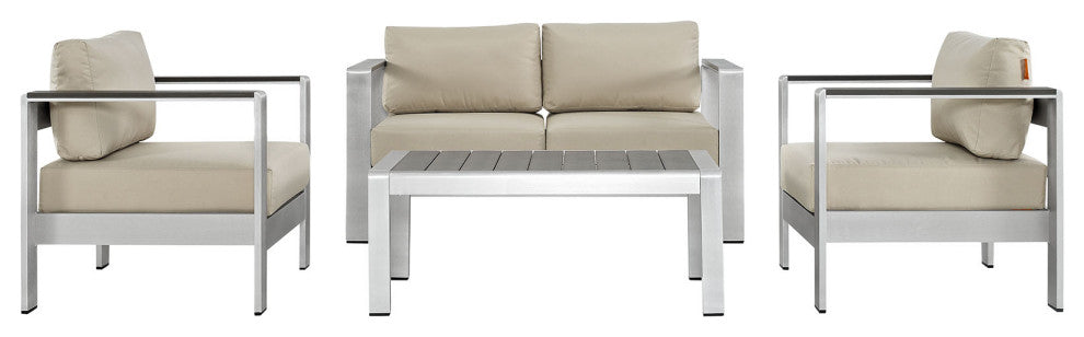 Silver Beige Shore 4-Piece Outdoor Patio Aluminum Sectional Sofa Set
