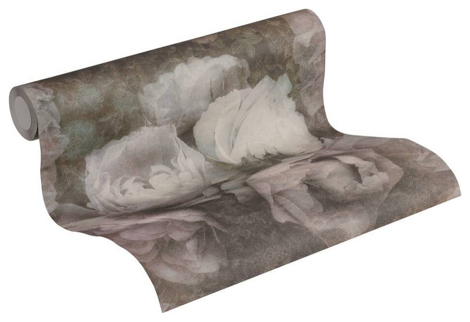 Sample, Floral Textured Wallpaper Featuring Peonies, 373921