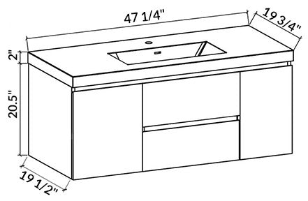 Wall-Mount Vanity with Sink Top Oak Finish, 48"