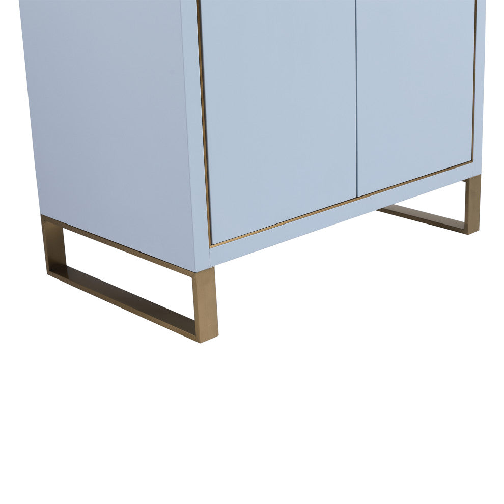 Opulence Bath Vanity, Pastel Blue, 30", Satin Brass Hardware, White Top