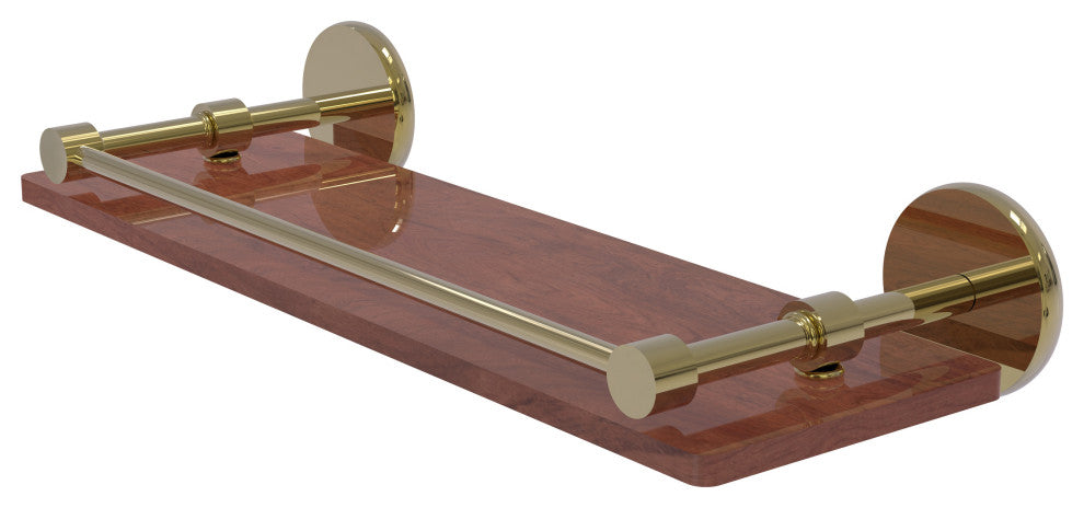 Prestige Skyline 16" Solid Wood Shelf with Gallery Rail, Unlacquered Brass