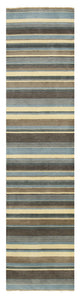 Blue/Brown Striped Handmade Wool Rug, 2'x10'