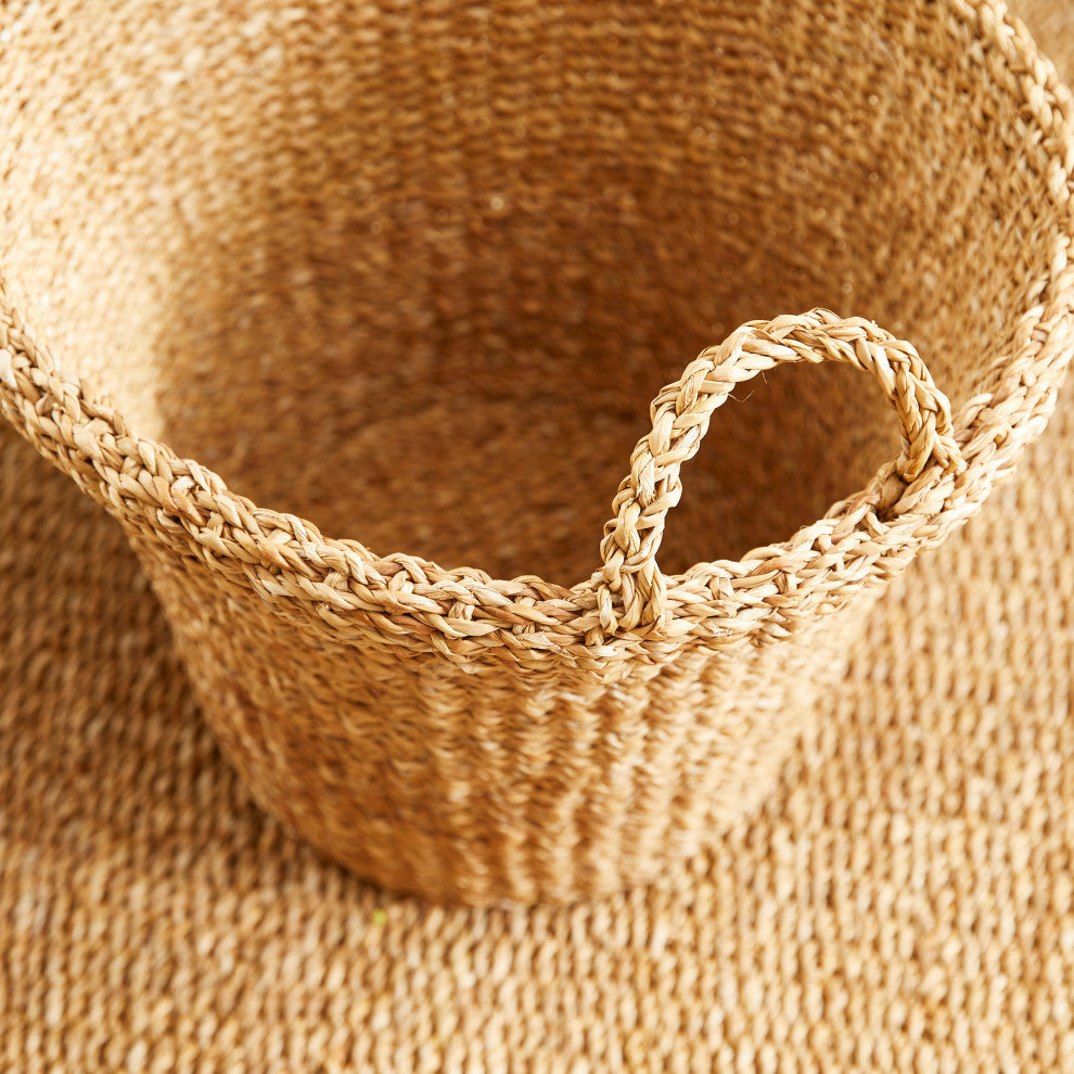 Set of 3 Woven Sea Grass Storage Baskets Tapered 18 16 14 in Natural Spa Towel