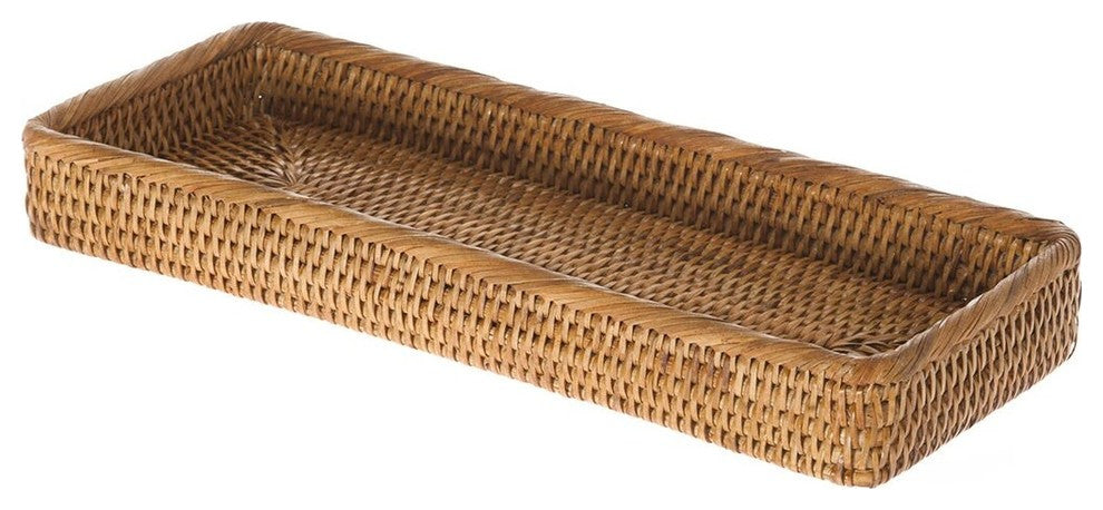 La Jolla Handwoven Elongated Rattan Vanity Tray, Honey-Brown