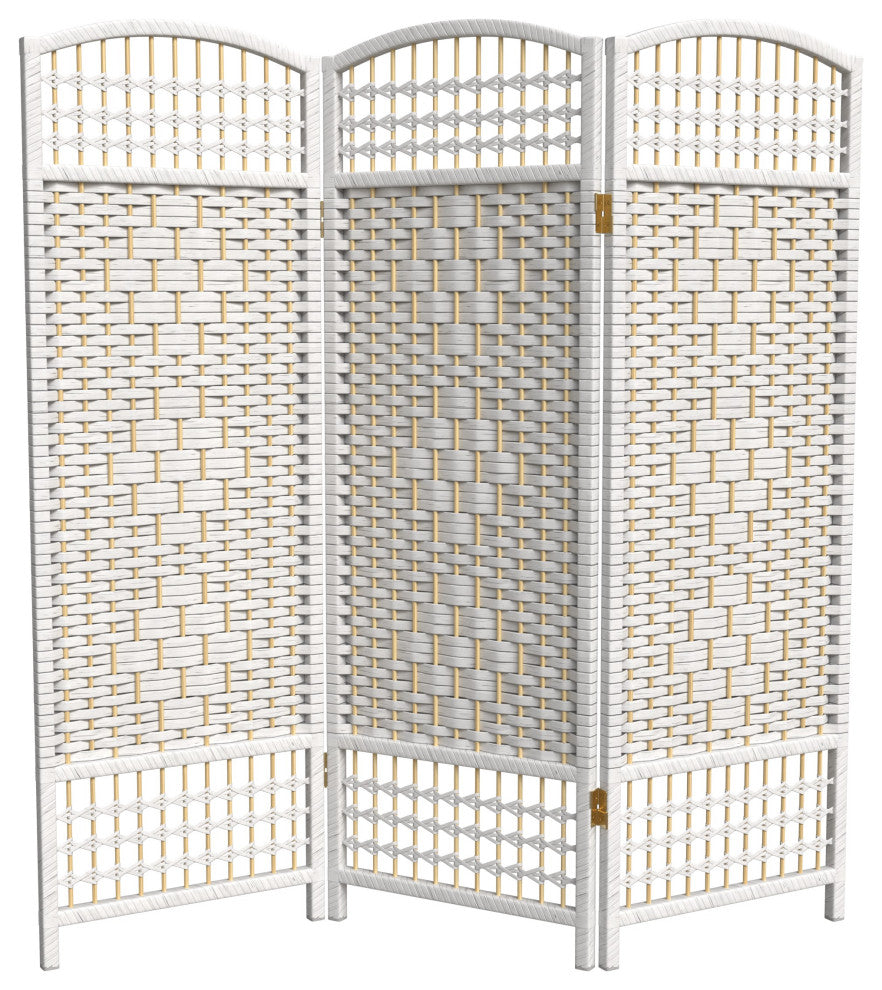4' Tall Fiber Weave Room Divider, White, 3 Panels