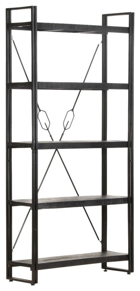 Vidaxl 5-Tier Bookcase Black 35.4"x11.8"x70.9" Solid Mango Wood