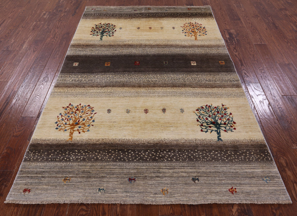 5' 3" X 7' 9" Handmade Tribal Persian Gabbeh Wool Rug - Q12422