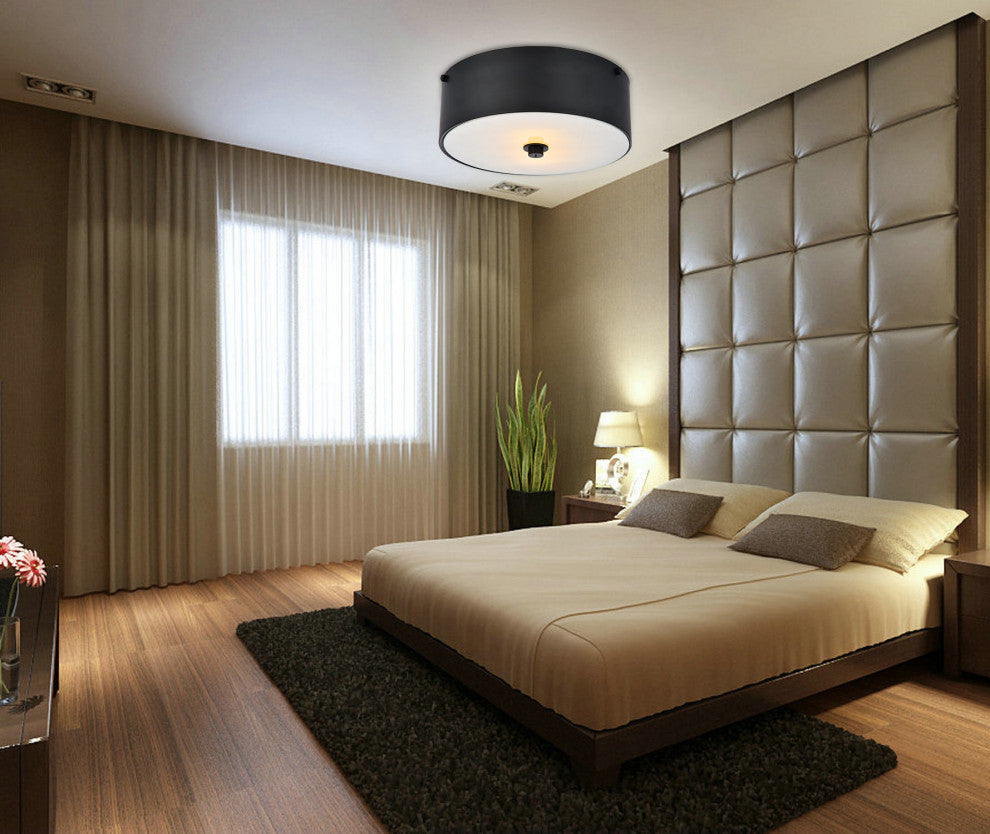 Elegant Lighting LD6024 Hazen 2 Light 12"W Flush Mount Drum - Flat Black