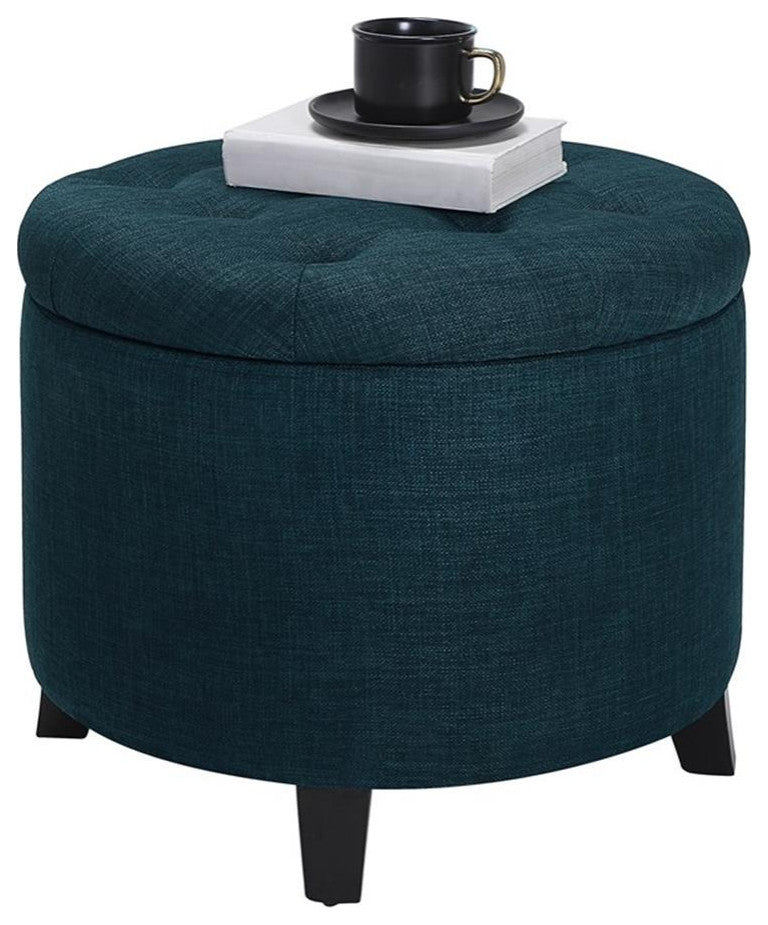 Convenience Concepts Designs4Comfort Round Storage Ottoman in Blue Fabric