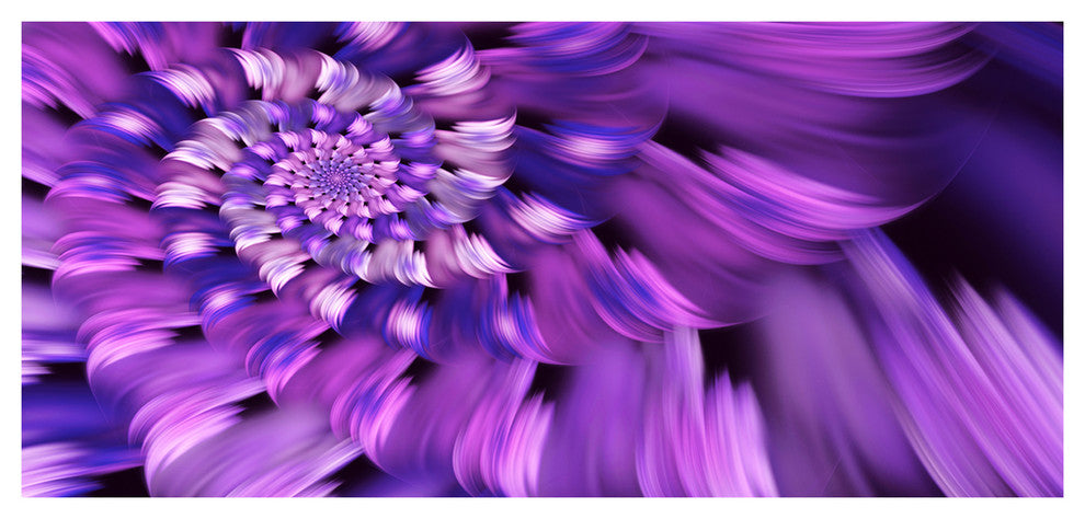 Blue Flower Shaped Fractal Art, Large Floral Canvas Art Print, 60"x28"