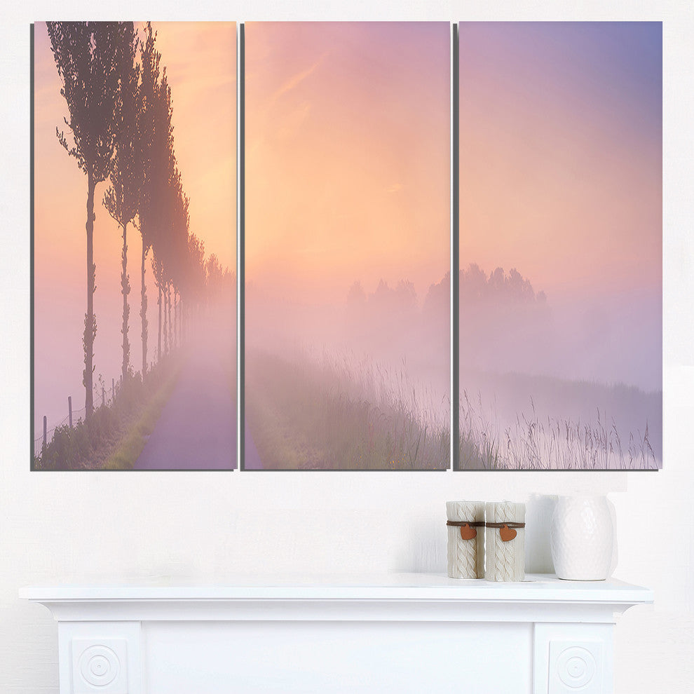 "Foggy Sunrise in the Netherlands" Metal Wall Landscape, 3 Panels, 36"x28"