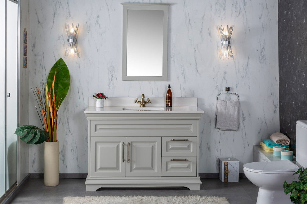 Romana Collection 48" Bathroom Vanity With Sink, Mirror, Countertop, Gray