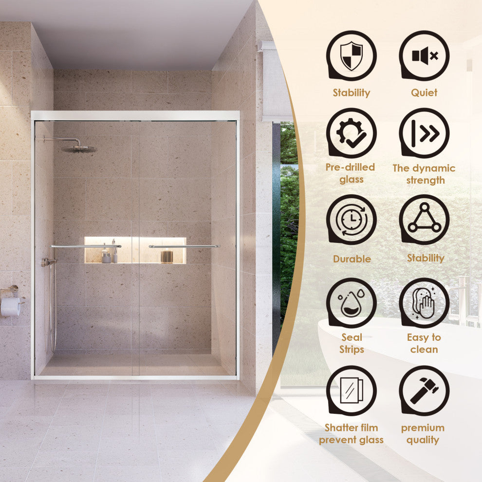 Ennis By Pass Framed Shower Door, Clear Glass, Polished Chrome, 60" W X 76" H