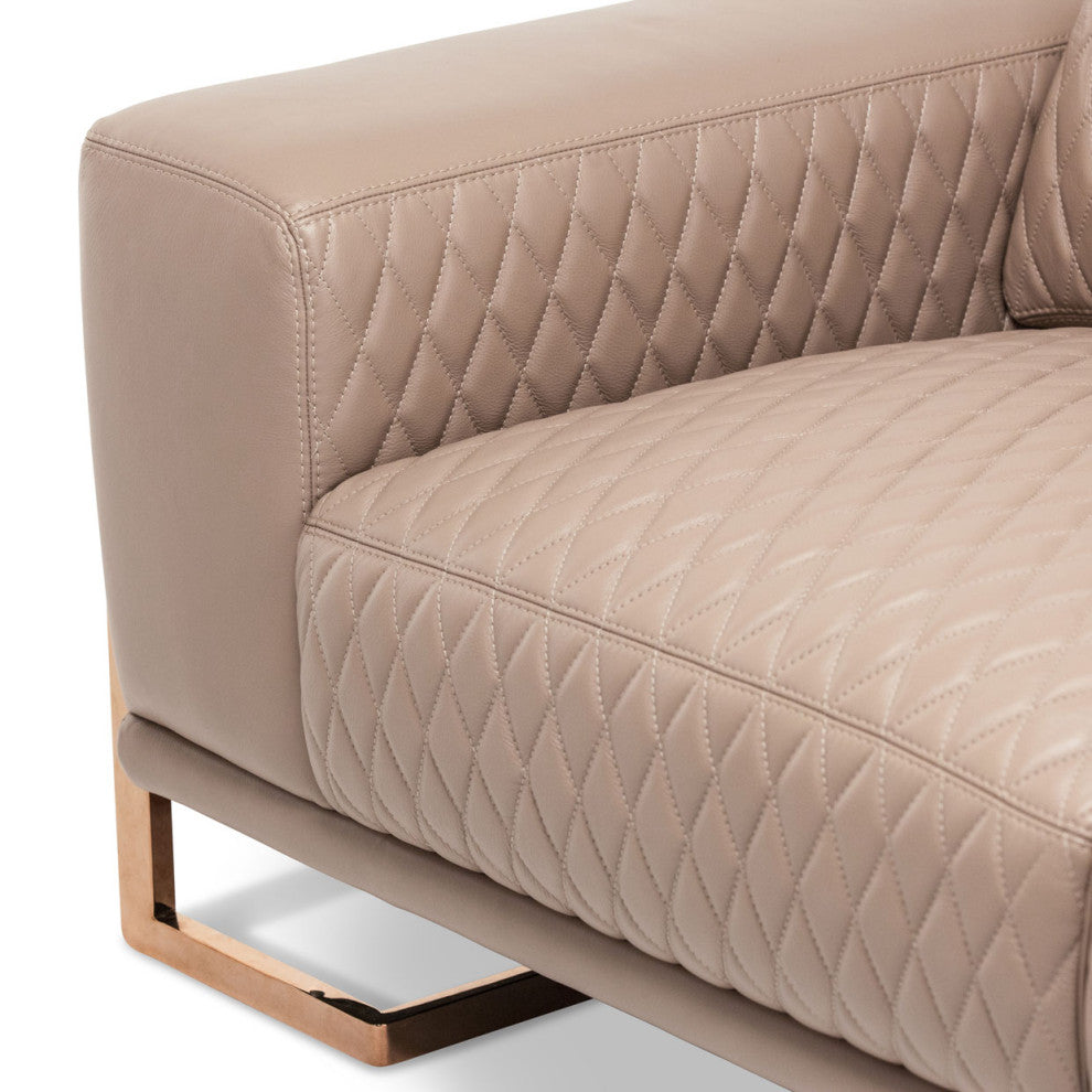 Mia Bella Gianna Leather Loveseat - Light Coffee/Rose Gold