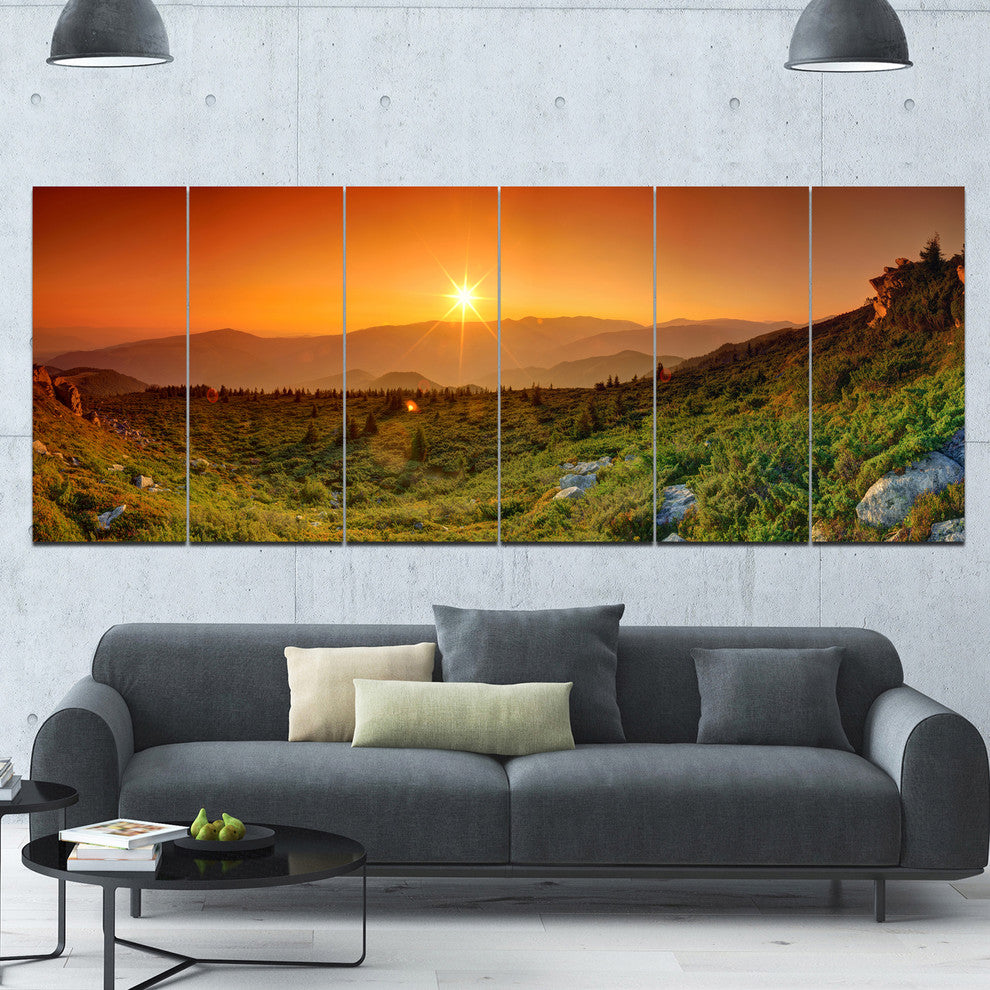 Summer in Mountains Panorama, Abstract Wall Art Canvas, 70"x28", 6 Panels