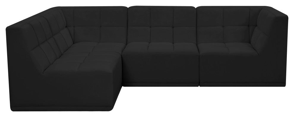 Relax Velvet Upholstered 4-Piece L-Shaped Modular Sectional, Black