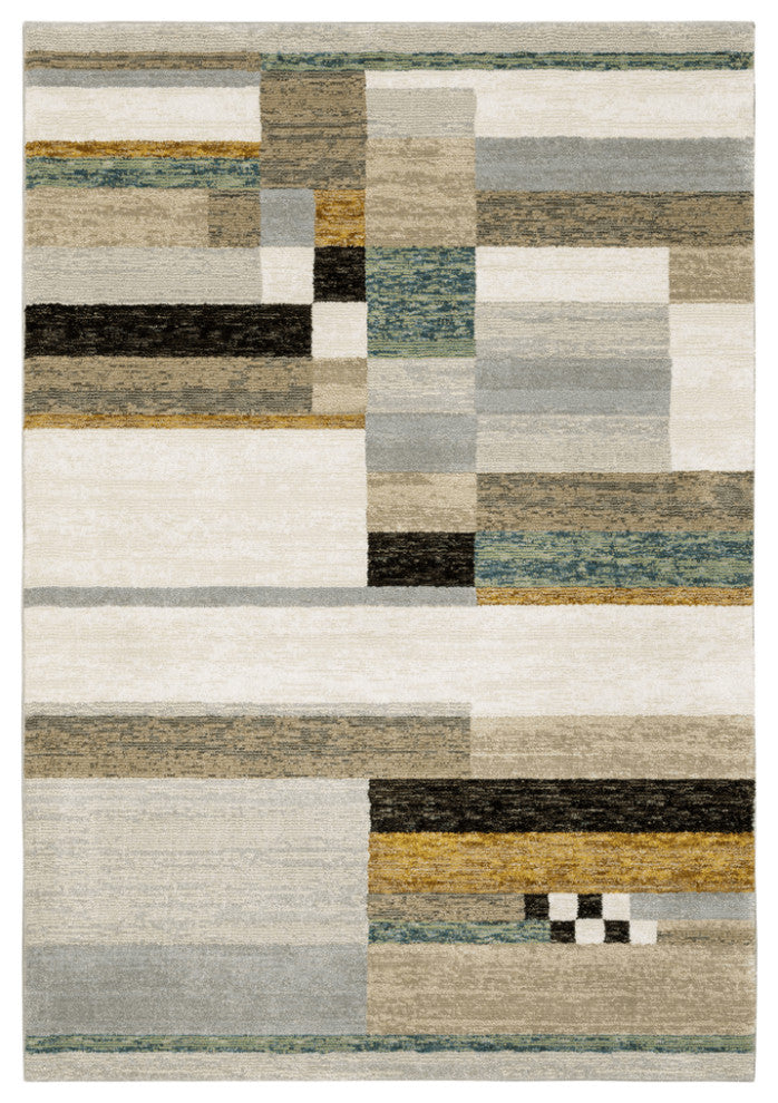 10' X 13' Beige Gold Black Grey Tan Teal And Rust Geometric Power Loom Area Rug