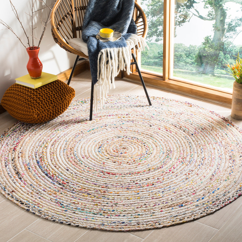 Safavieh Cape Cod Collection CAP202 Rug, Beige/Multi, 7' Round
