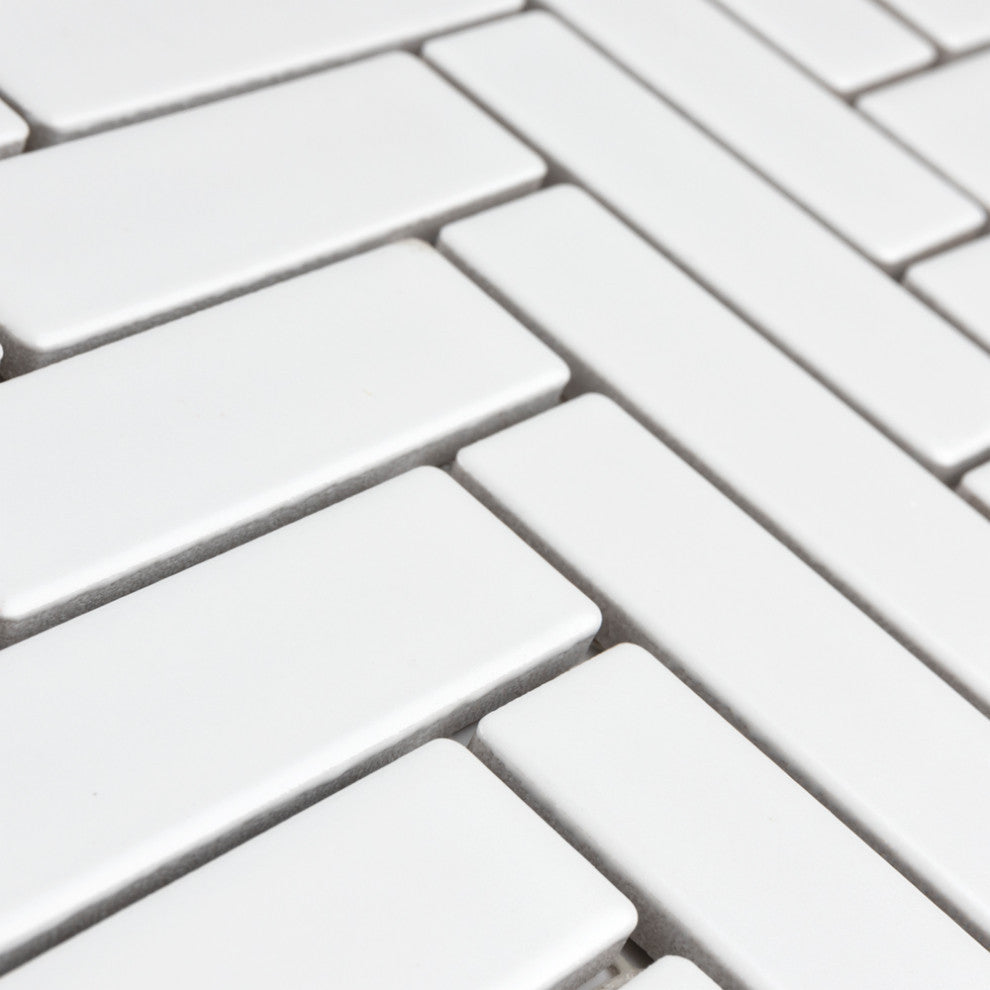 Metro Brick Herringbone Matte White Porcelain Floor and Wall Tile
