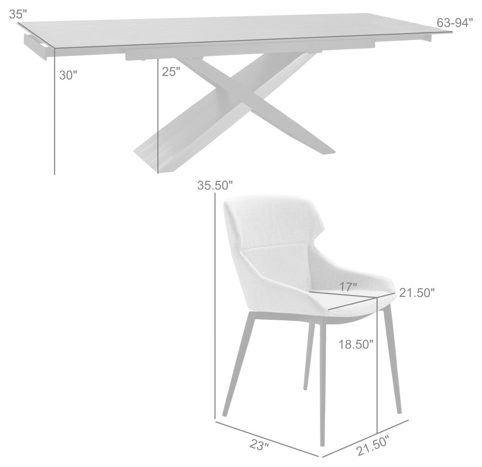 Milena Kenna 5 Piece Dining Set With Gray Fabric Chairs