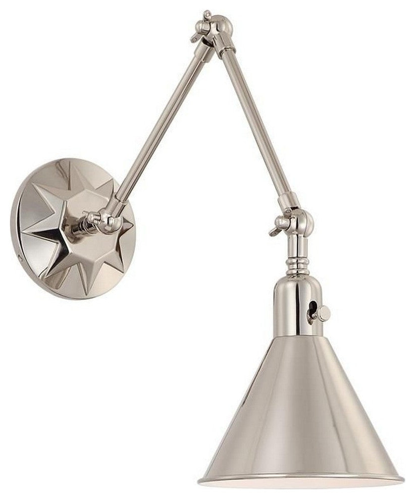 Crystorama Morgan 1-Light Sconce, Polished Nickel, 13"x23"