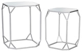 Metal WithGlass Accent Table, Set of 2, Silver