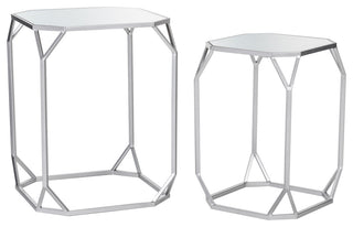 Metal WithGlass Accent Table, Set of 2, Silver