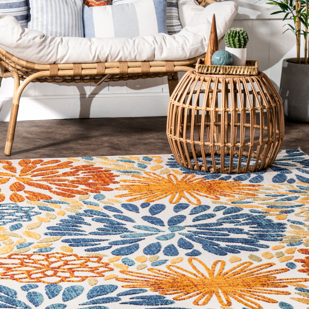 Nuloom Indoor/Outdoor Floret Boho Country and Floral Area Rug, Blue 3'x5'