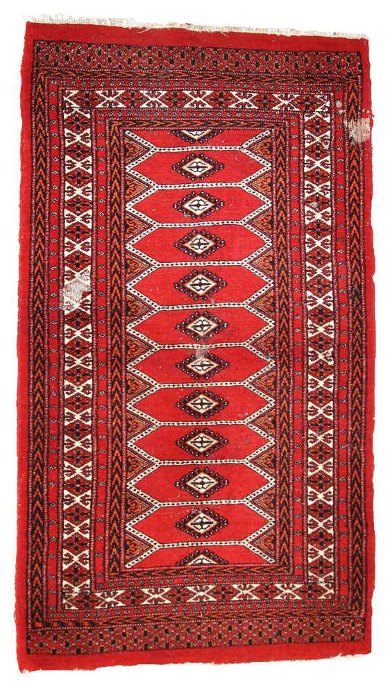 Handmade Vintage Pakistani Lahore Distressed Rug, 2.6'x4.7', 81cmx145cm 1960s