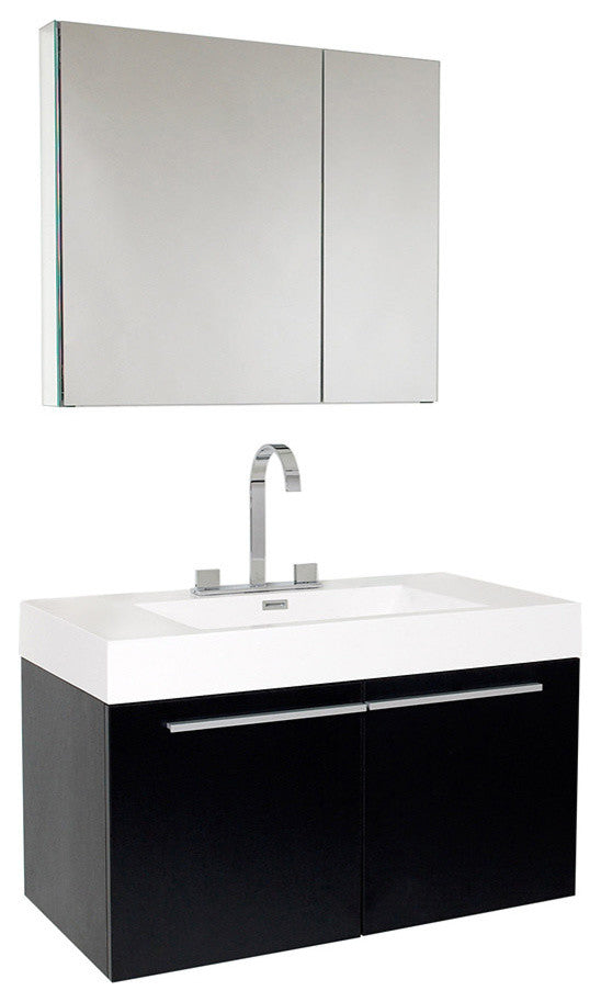 Vista Black Modern Bathroom Vanity With Medicine Cabinet, FFT3076CH