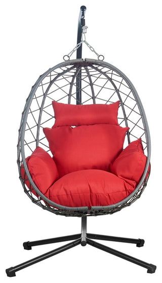 Leisuremod Summit Single Person Swing Chair in Steel with Red Cushions