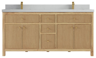 Sonoma 72 Double Sink Bath Vanity in Light Natural Teak with 2" Carrara Quartz