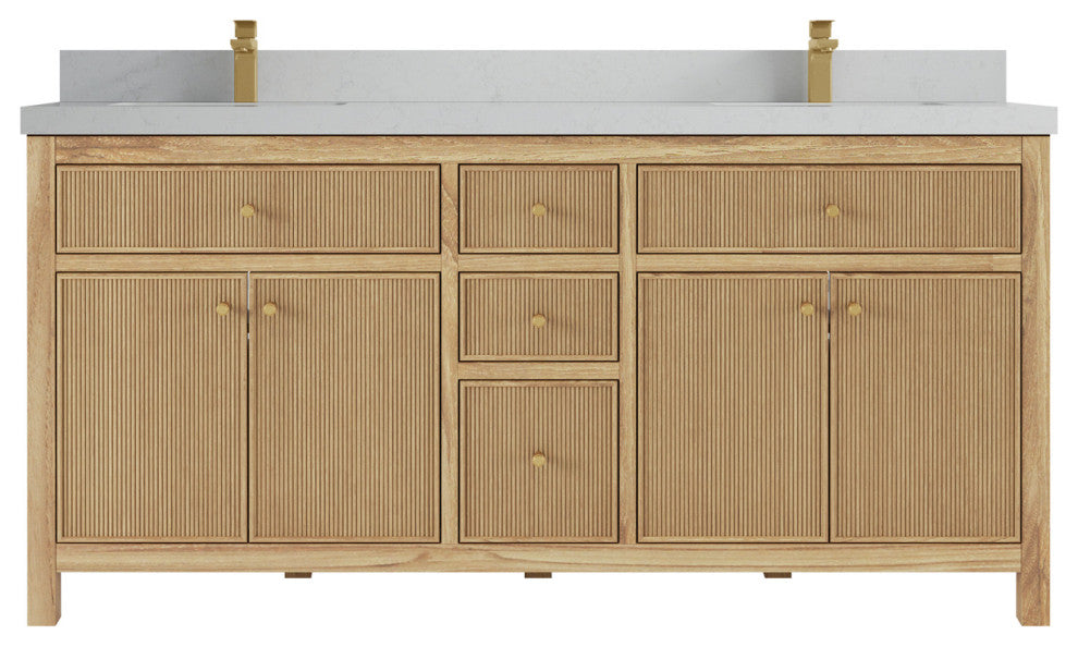 Sonoma 72 Double Sink Bath Vanity in Light Natural Teak with 2" Carrara Quartz