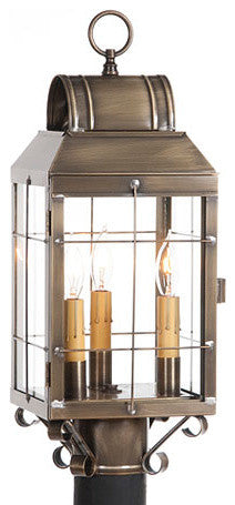Handcrafted Outdoor Post Lantern, Weathered Brass